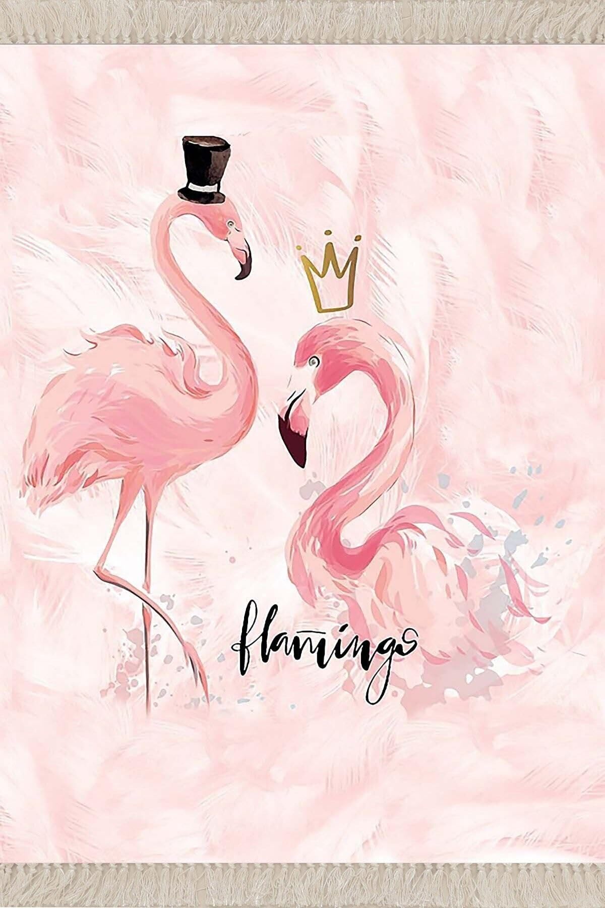 Pelangi Pembe Flamingo Dijital Baskı Yıkanabilir Kaymaz Taban Modern Salon Halısı, Pembe 160 x 350