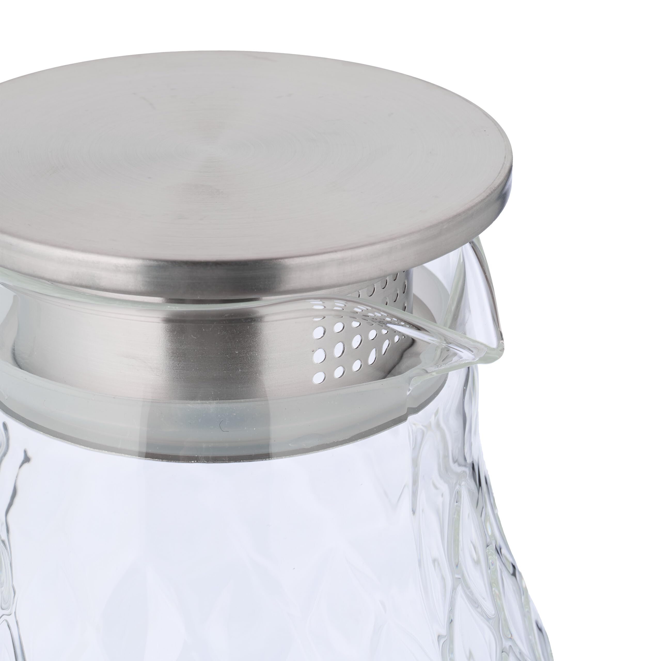 Relaxdays Jarra de Cristal, 2 litros, Garrafa Zumo con Tapa, para Servir Té Helado, Vidrio, Acero, Transparente/Plateado