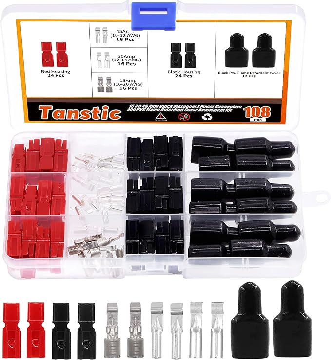 Tanstic 108Pcs 15/30/45 Amp Quick Disconnect Power Terminals Connectors