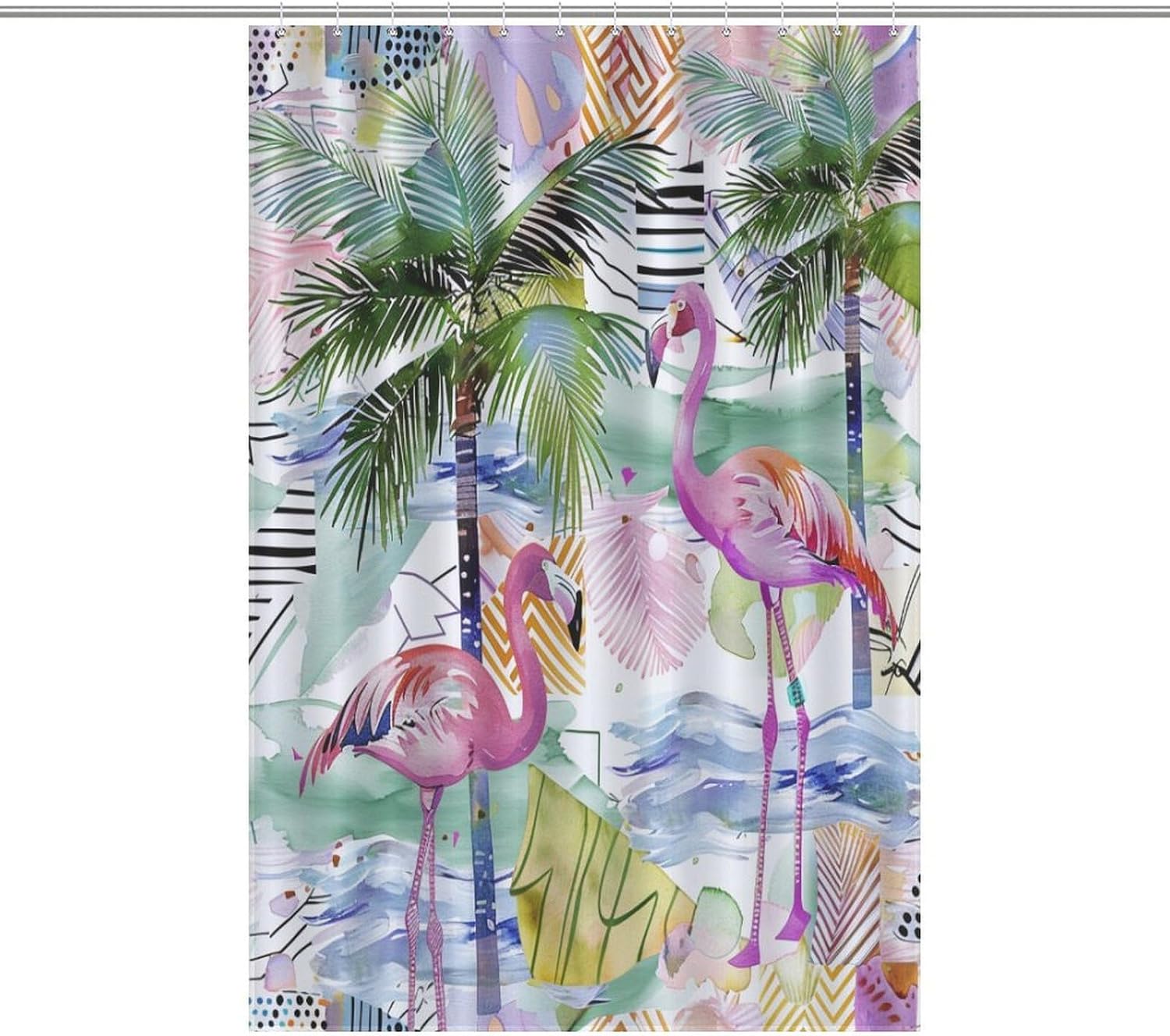 Tropical Ocean Shower Curtain, Watercolor Flamingo Palm Tree Fantasy Shower Curtain Set with 12 Hooks for Bathroom Decor Accessories Bathtub Curtain, 36"x72"