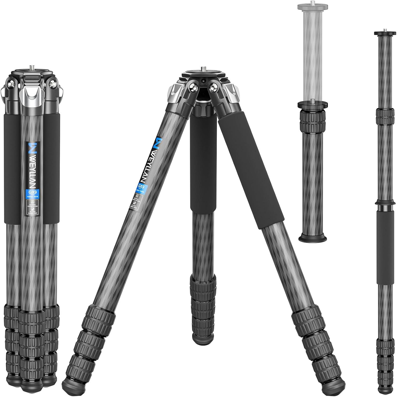 Carbon Fiber Tripod for Camera, Heavy Duty Tripod, Professional Camera Tripod Monopod with Center Column, 10-Layer Carbon Fiber Tube, WEYLLAN GX9 Max Tube Dia 40mm for DSLR Camera Telephoto Lens