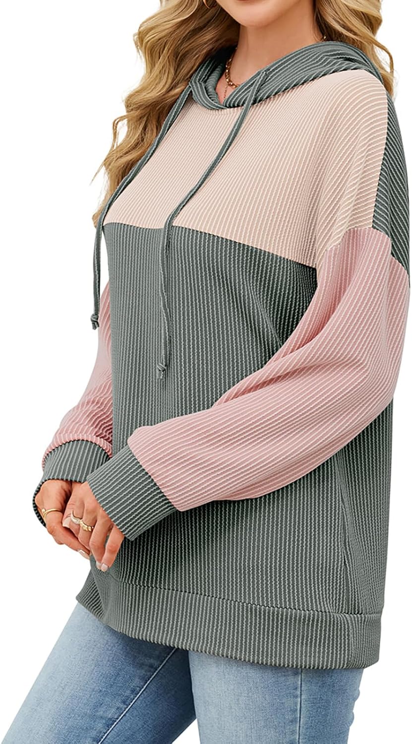 Women Color Block Oversized Hoodies Sweatshirt Casual Long Sleeve Hoodies Drawstring Sweatshirt Pullover - Image 4