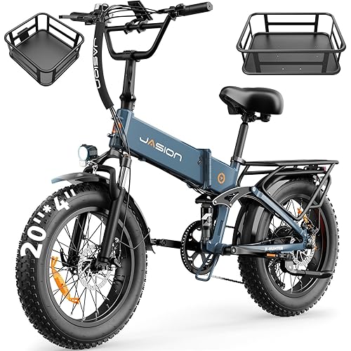 Jasion X Hunter/PRO Electric Bike for Adults,1800W/1400W Peak 20''Fat Tire Foldable Ebike,Folding E Bike Up to 80/70 Miles Range,720/624WH Removable Battery,30 MPH E Bike,Certified by UL2849