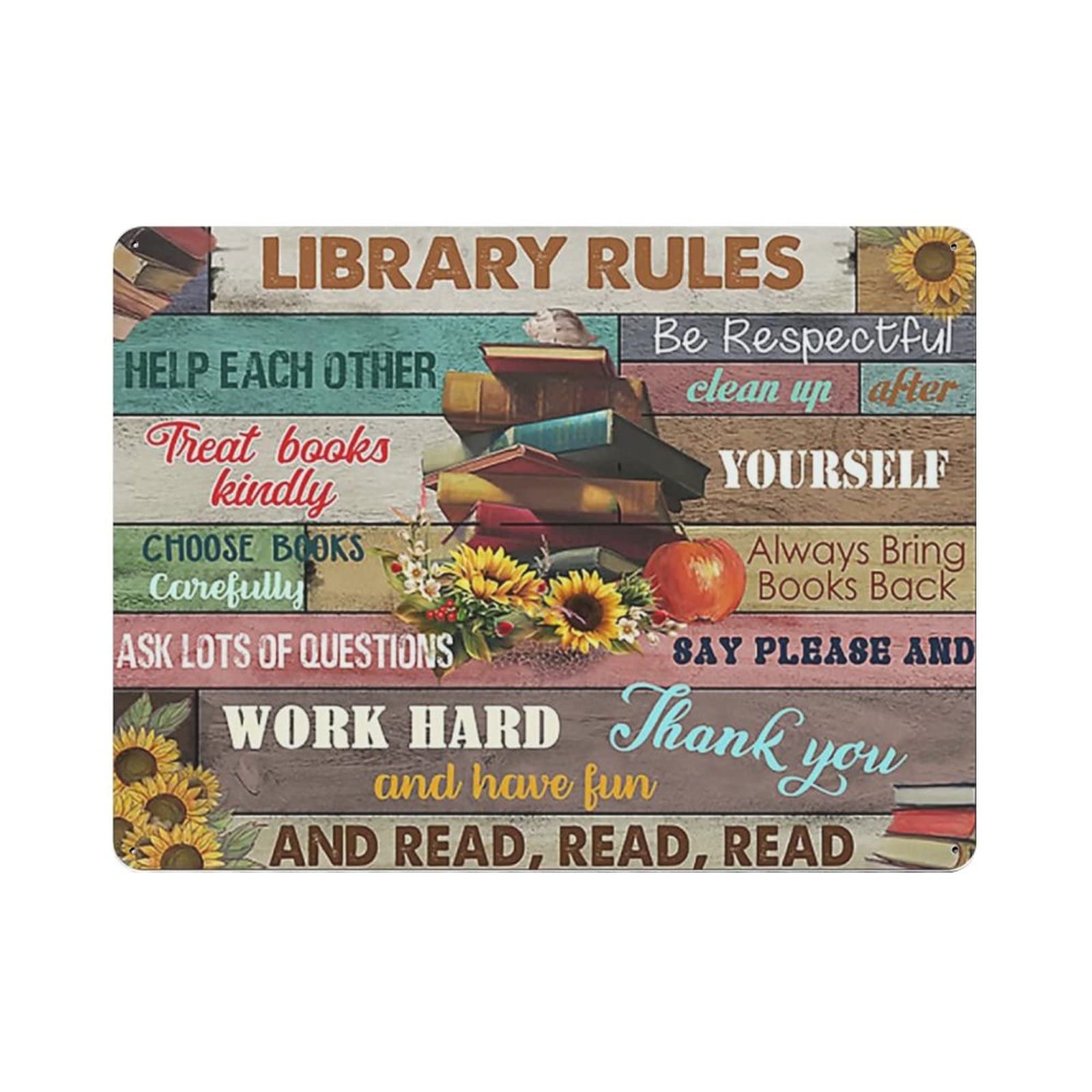 AOOEDM Library Rules Metal Sign for Home Coffee Garage Wall Decor Vintage Poster Bar Signs for Home Bar Retro Metal Tin Sign