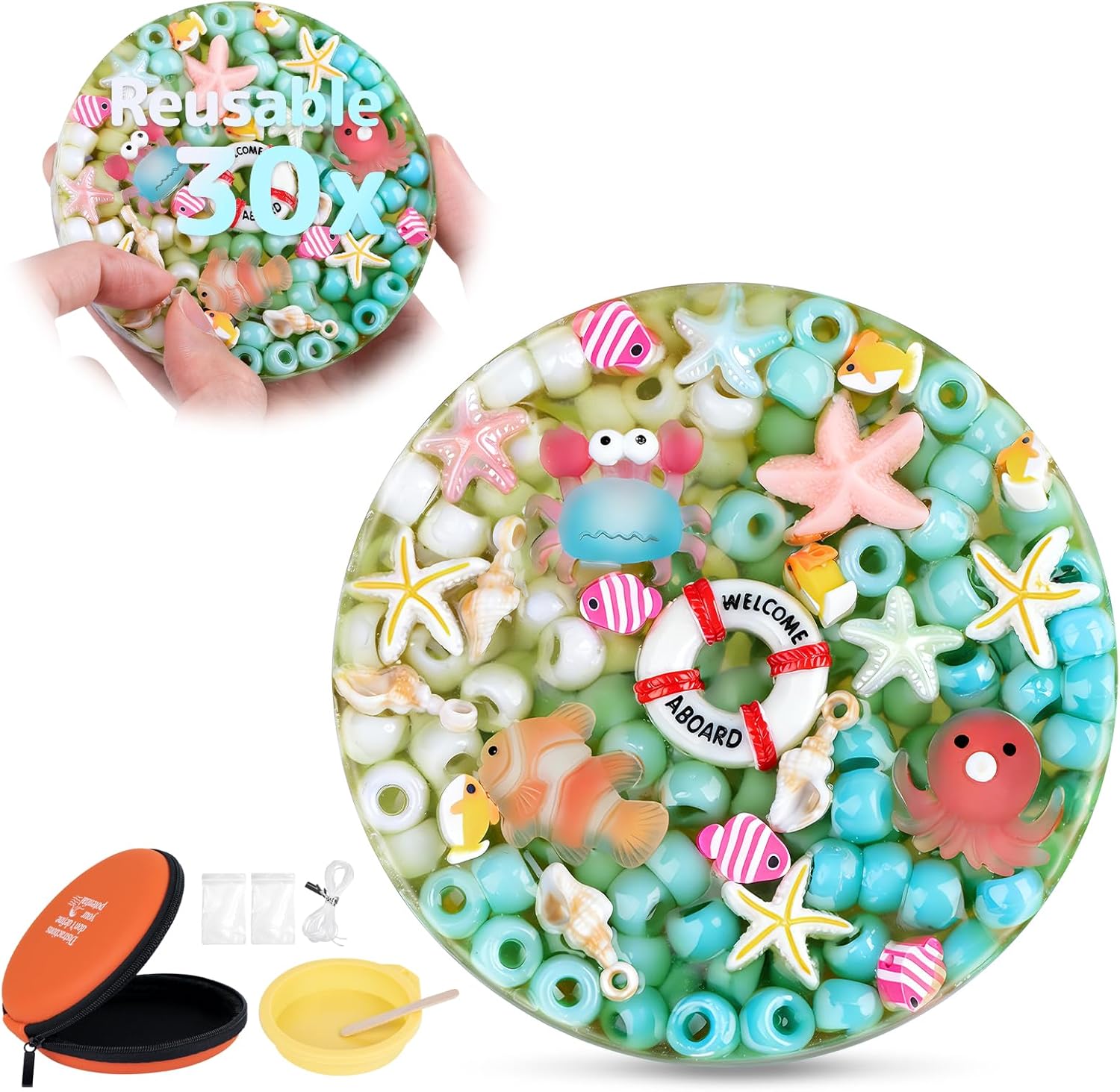 Reusable Picky Pad Fidget - Remeltable Sensory Bead Picking Pad for Anxiety, ADHD, Dermatillomania, Trichotillomania & Skin Picking Relief - Gift for Adults (Azure Ocean)