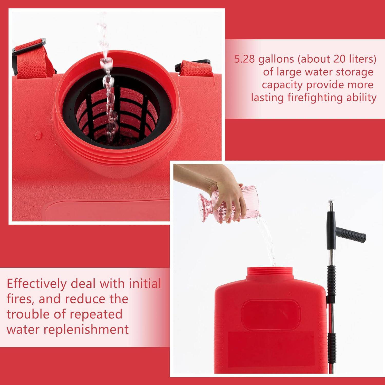 Xuhal 5.28 Gallon Backpack Water Fire Extinguisher, Refillable Manual Sprayer for Home, Warehouse & Emergency Fire Control(Red)