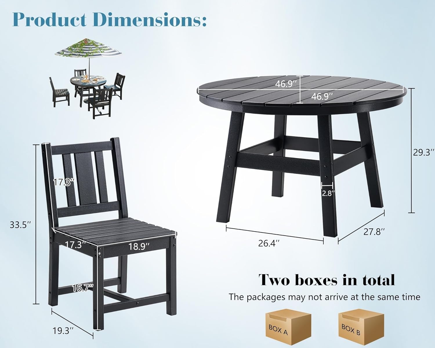 5 Piece Outdoor Dining Table Chairs Conversation Set All-Weather Patio Furniture Sets with Umbrella Hole for Backyard Porch Balcony Poolside Garden(Gray)