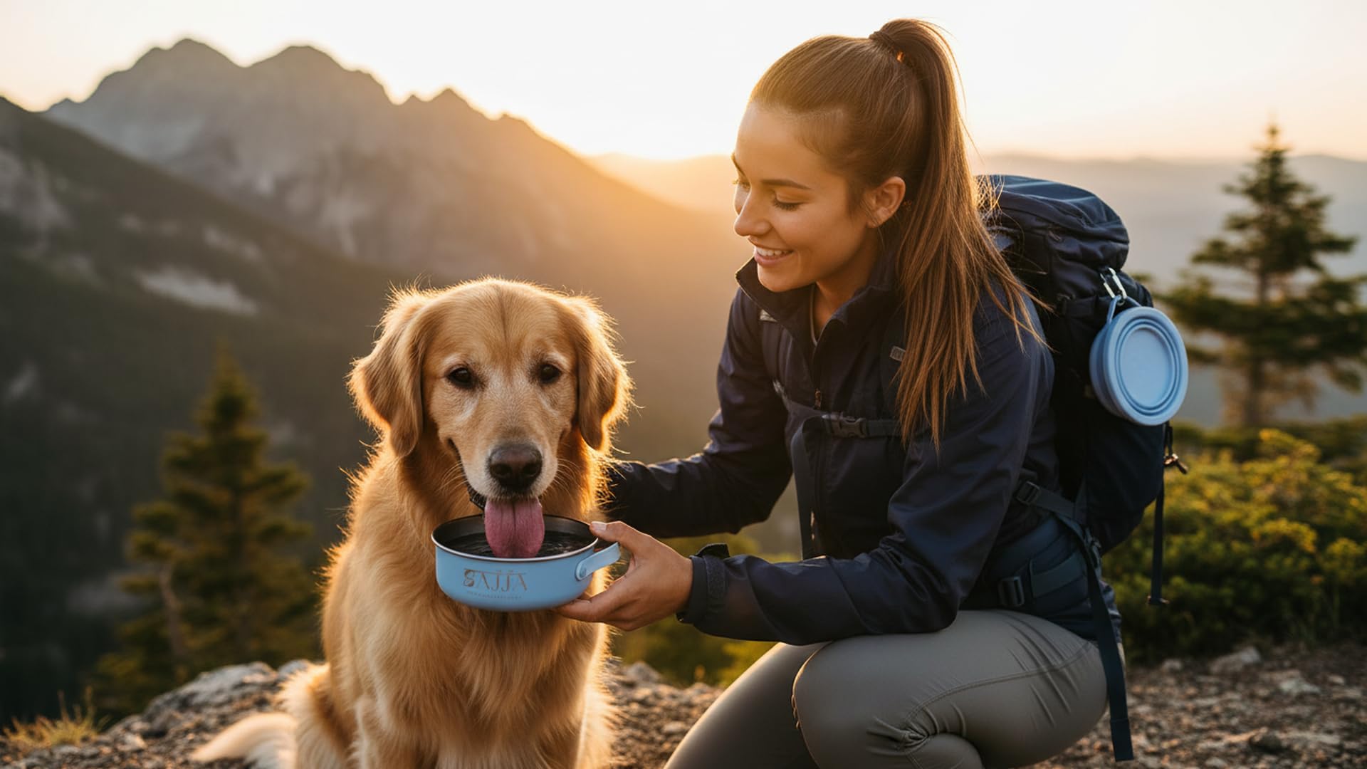 Sajja Ensemble de gamelles 3 en 1 pour animaux de compagnie avec couvercle pliable | Mousqueton et porte-bouteille d'eau | Insert d'alimentation lente | Fond en caoutchouc antidérapant | Sans BPA et