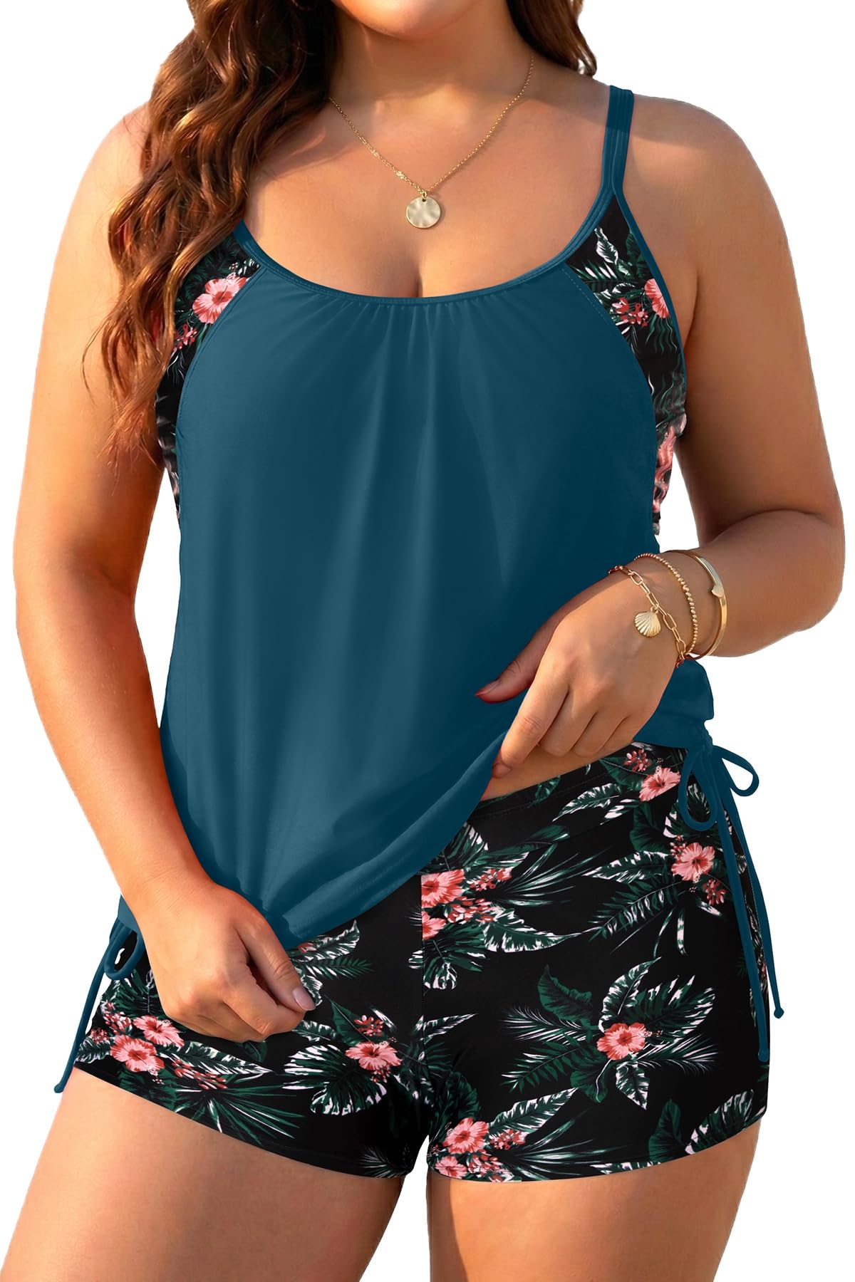 Holipick Womens Plus Size Tankini with Shorts Two Piece Swimsuits
