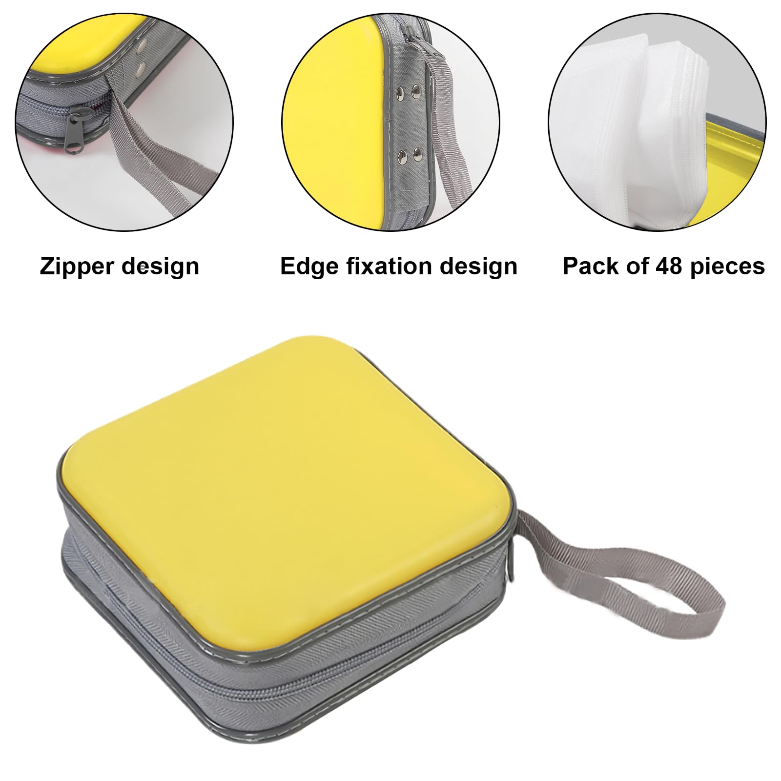 Porta CD portatile con cerniera, per 48 CD e DVD, per auto, casa, viaggi (giallo)