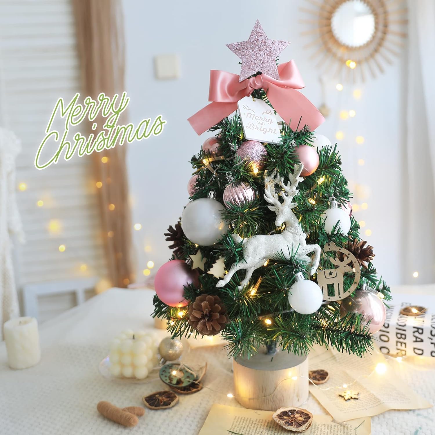 Amazon.co.jp: JIAHU クリスマスツリー 卓上 45cm ピンク LEDライト