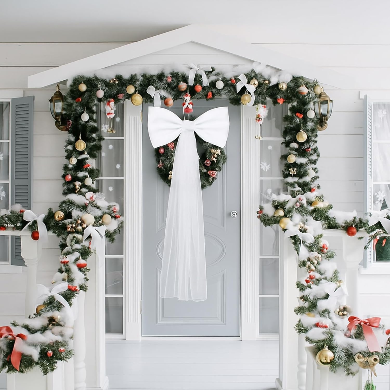 Zeyune Giant Mesh Bow Wedding Decoration Extra Large Bow Coquette Room Decor Hanging Backdrop for Wedding Door Arch Birthday Baby Shower Bachelorette(White,55.12 x 25.59 Inch)