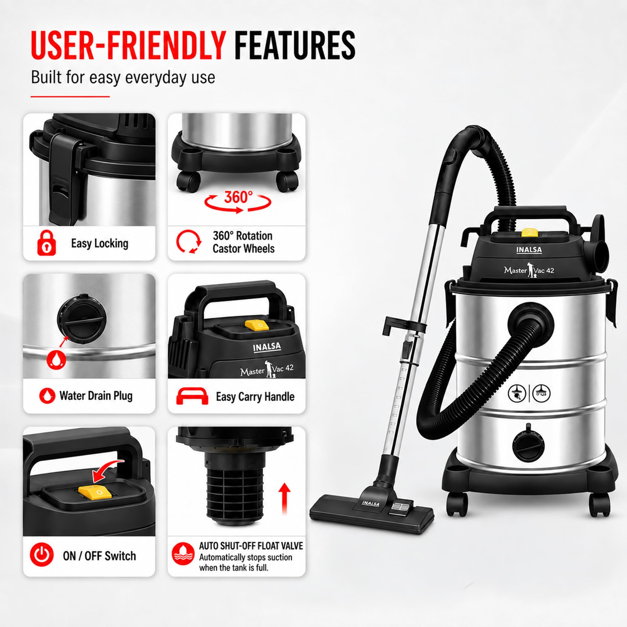 Inalsa Master Vac 42: Wet & Dry Vacuum - 1700W -10