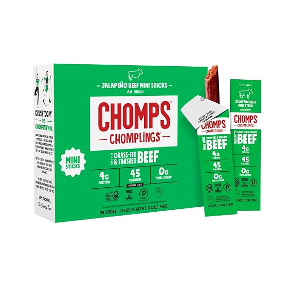 CHOMPS Grass Fed Beef Jerky Meat Snack Sticks
