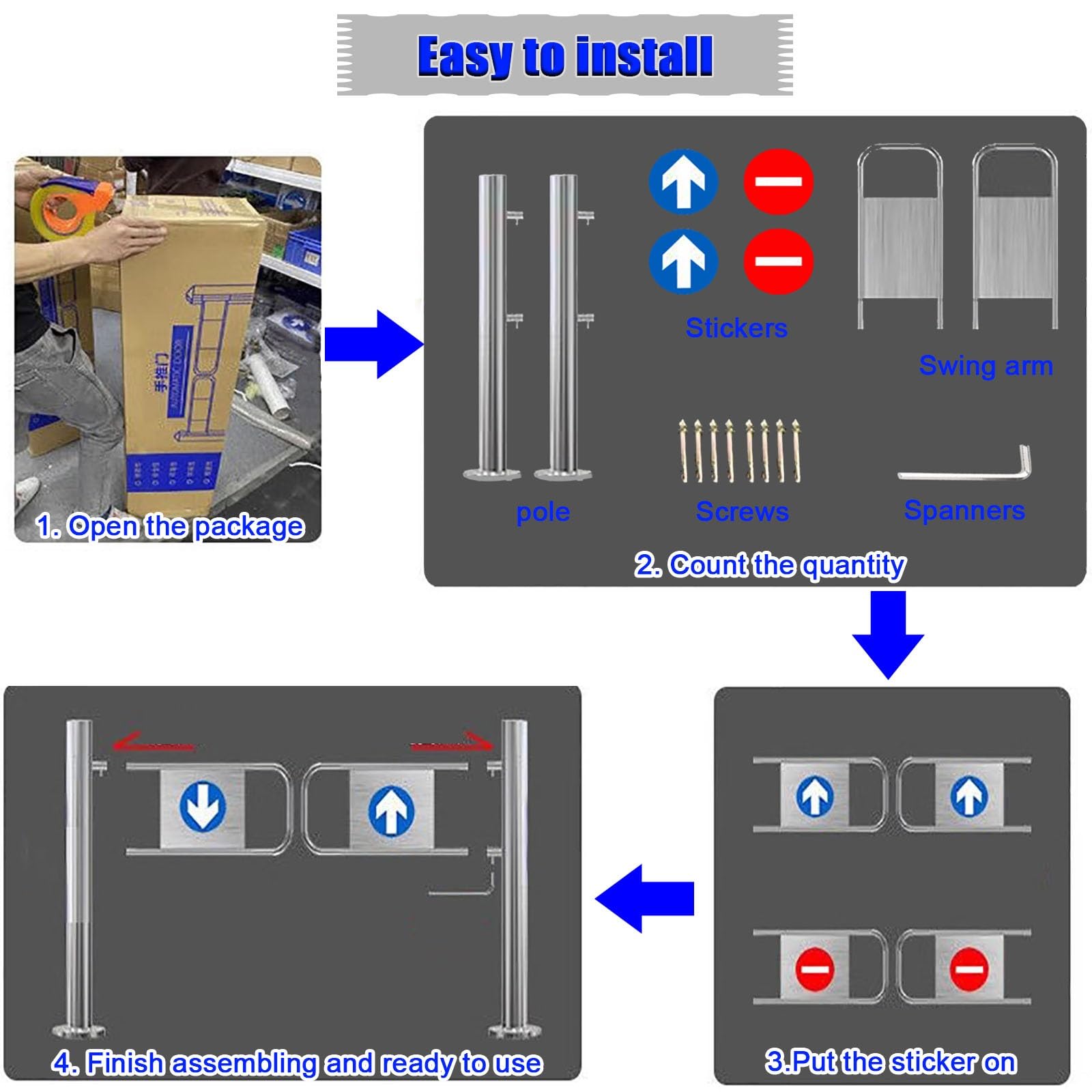 Puertas de Entrada Puerta Giratoria De Seguridad Unidireccional para Supermercado, Puerta Batiente De Seguridad con Resorte, Dispositivo De Entrada Y Salida De Acero Inoxidable(Wide 120cm)