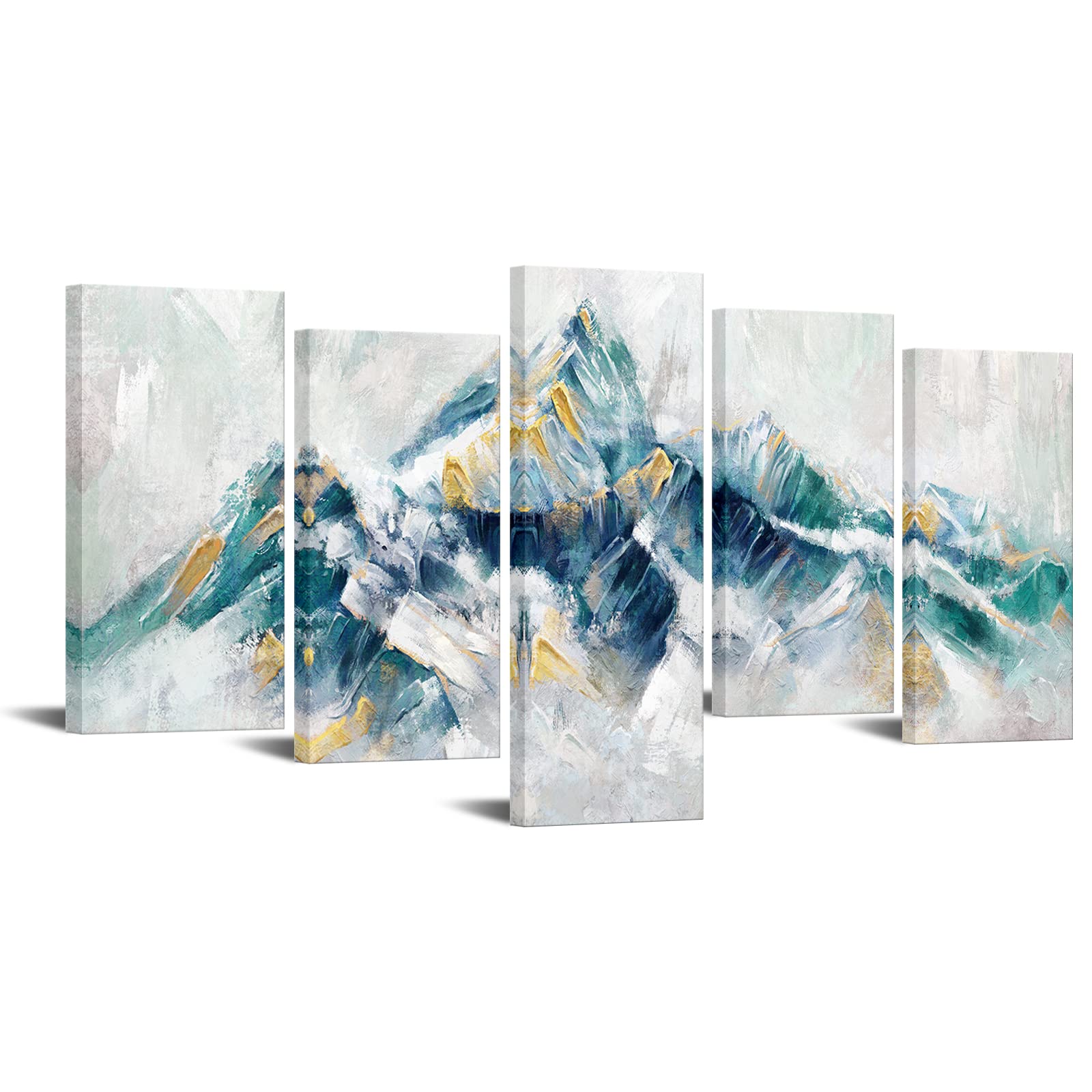 LevvArts Large 5 Piece Abstract Canvas Wall Art Teal Green and Gold ...