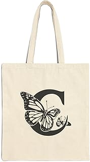 شنطة يد كبيرة توت - شنطة يد كبيرة توت بحروف ابجدية على شكل فراشة مع سحاب - 597 شنطة قماش بيج بسحاب