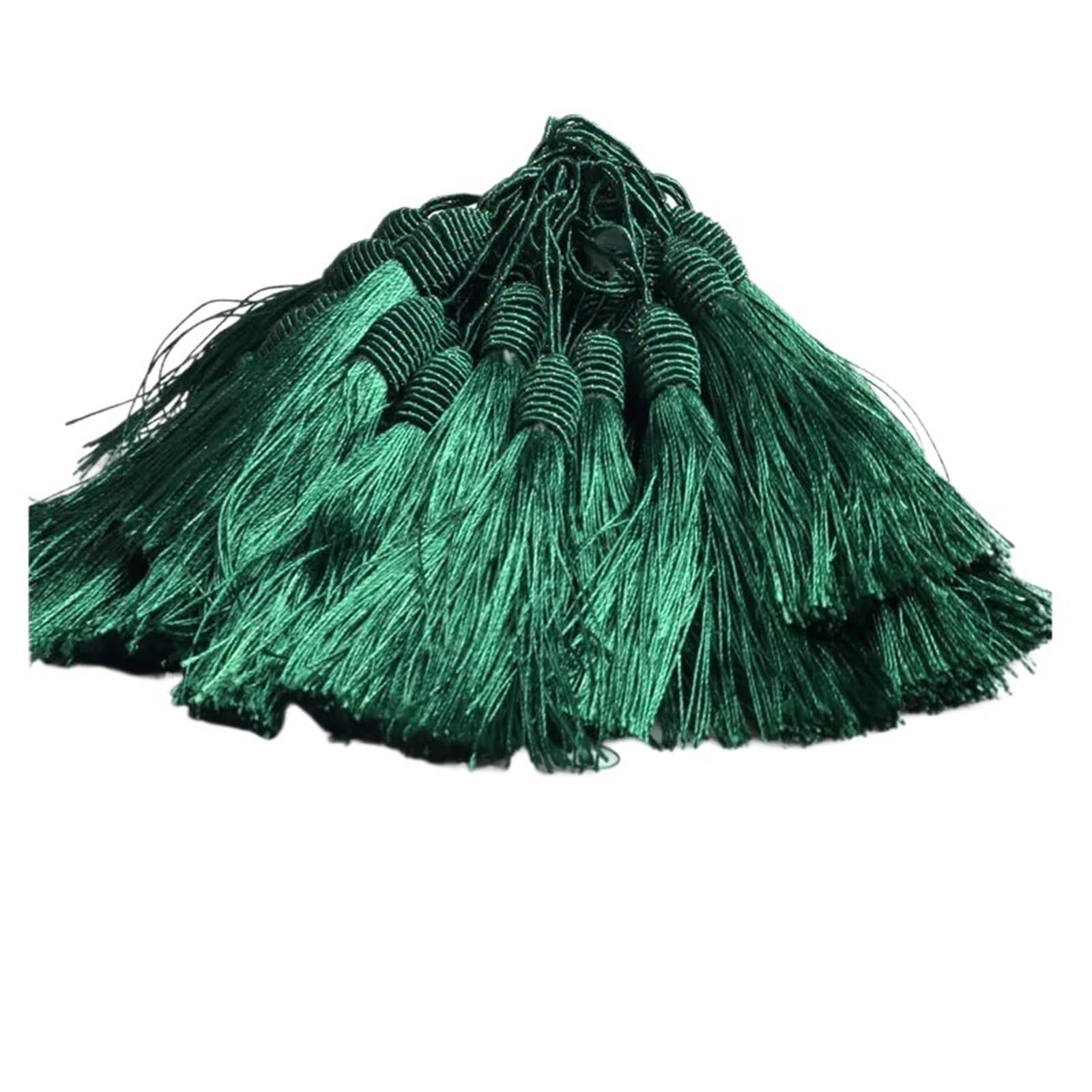 Handmade Craft Tassels, Tassels Decoration 15cm Silky Floss Bookmark with Cord Loop Making DIY Craft Accessory(Dark Green,10Pcs)