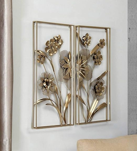 Vedas Exports Gold Iron Zoya Flower Frame Set Wall Decorative Hanging