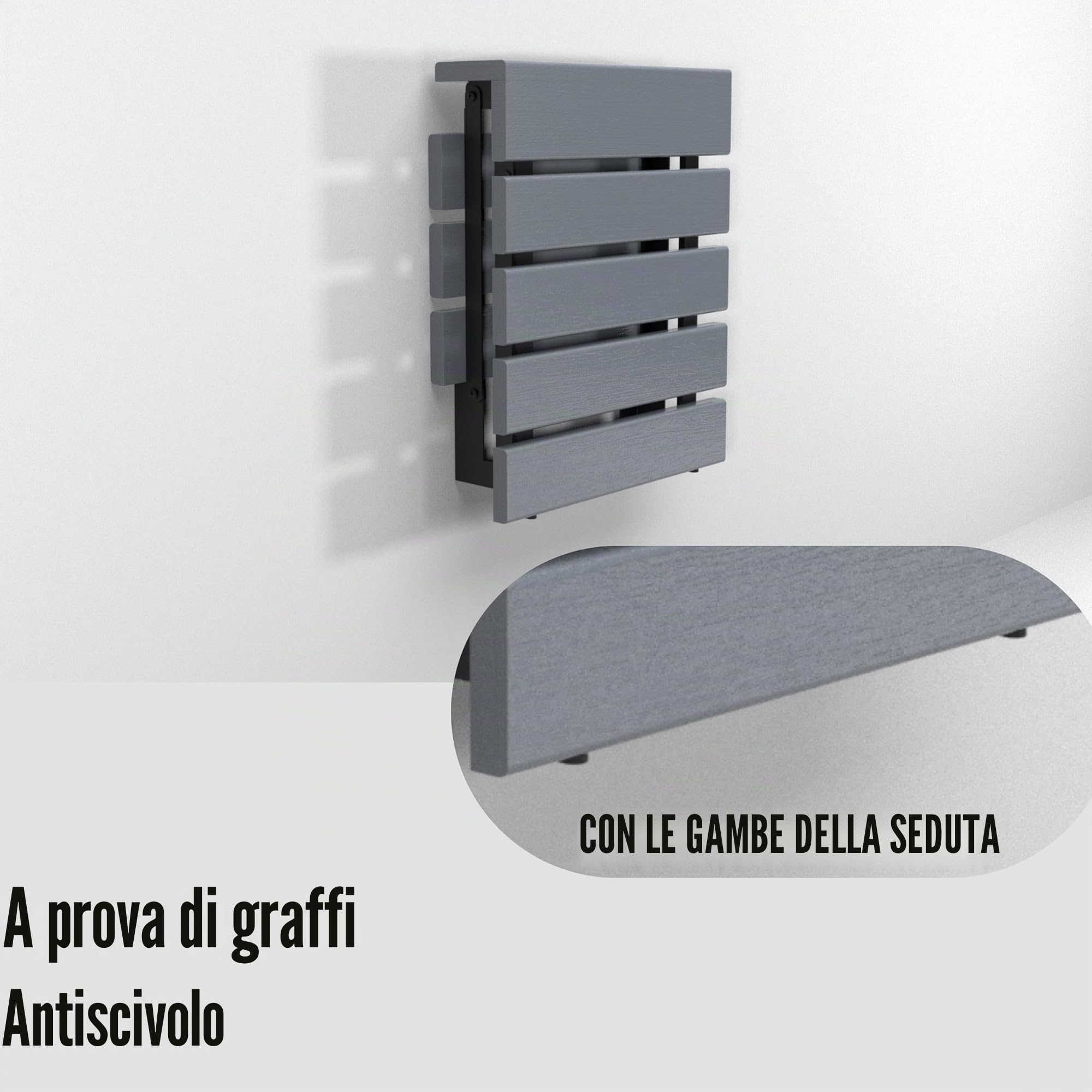 Seggiolino doccia murale pieghevole in legno di teak fatto a mano, sgabello doccia interno per anziani, disabili, donne incinte e con disabilità, panca esterna pieghevole resistente all'acqua (grigio)