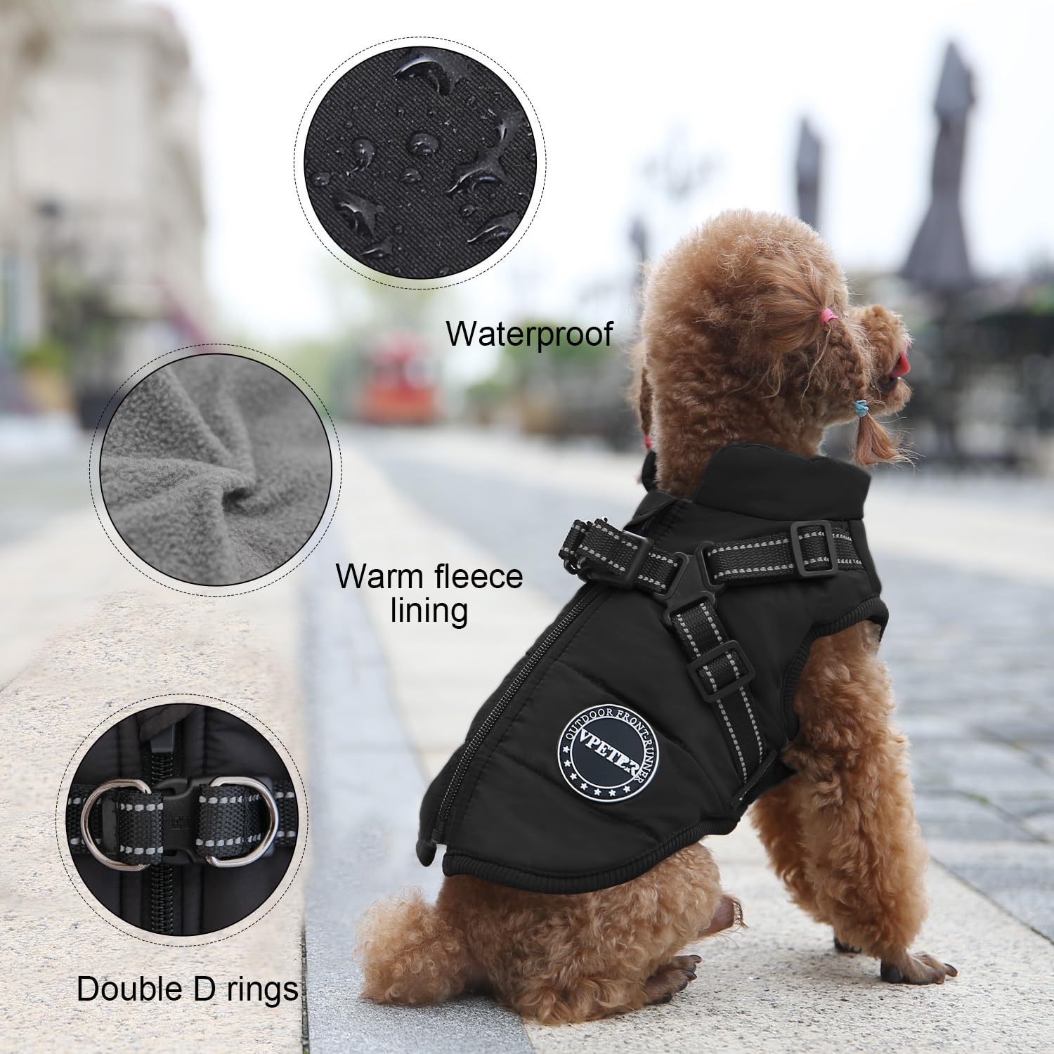 Abrigo de invierno para perro, chaqueta cálida de forro polar acolchado para mascotas con arnés integrado, resistente al viento, reflectante, acogedor, ajustable, abrigo de nieve para