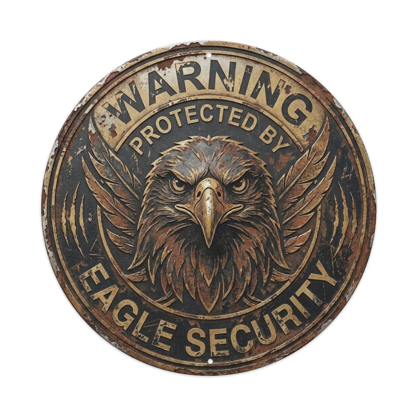 Eagle Security Warning Distressed Vintage Metal Tin Sign