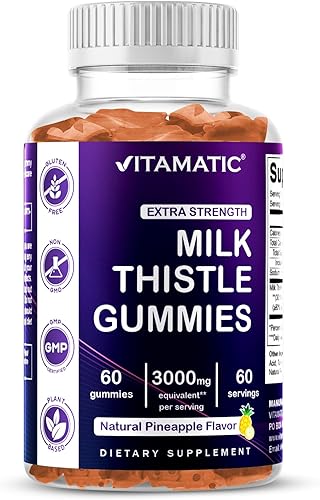 Vitamatic Gomitas de cardo mariano - 10000 mg equivalente por porción (de extracto 501 200 mg)- Desintoxicación hepática y salud antioxidante - Min.