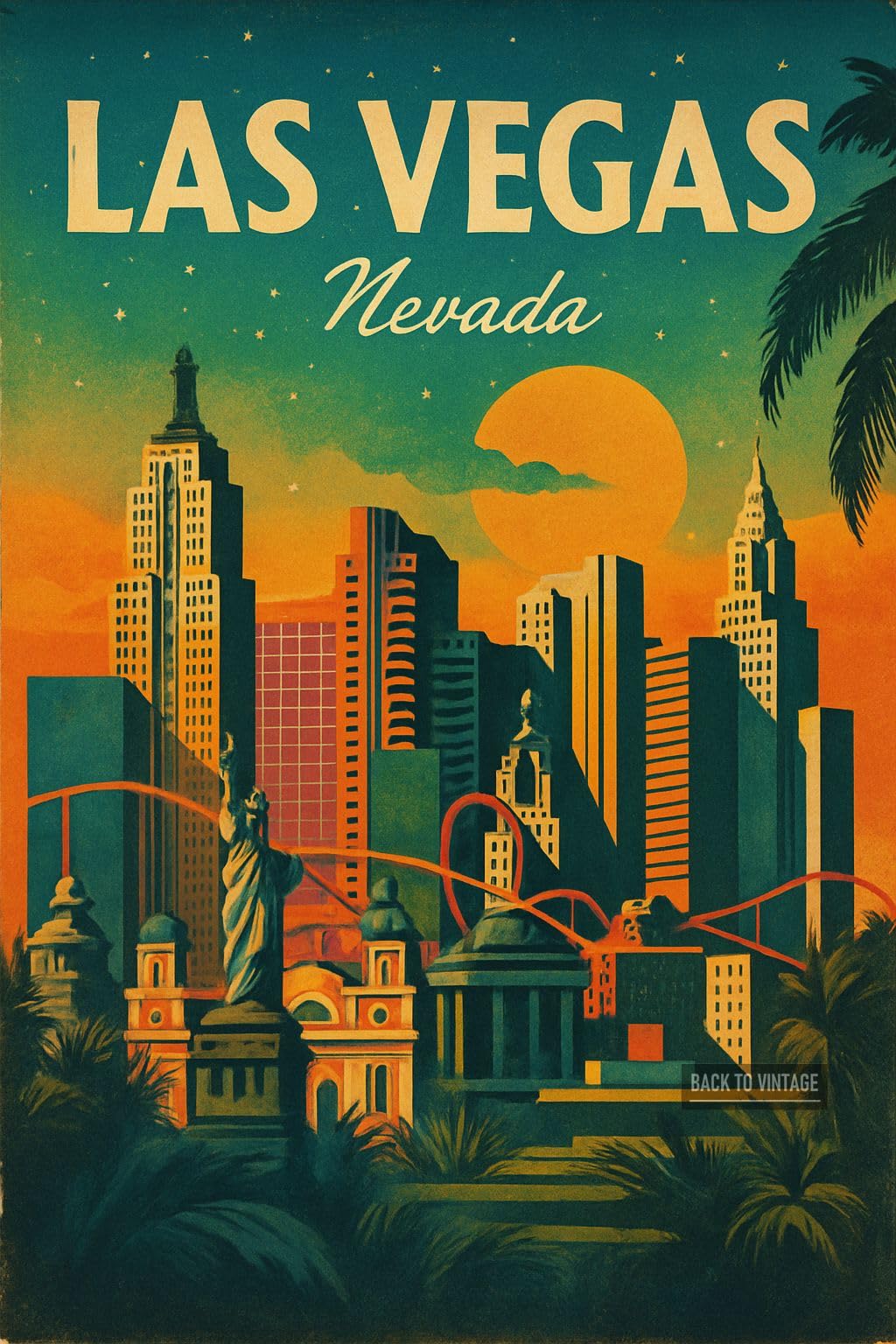 Vintage Las Vegas Travel Poster Featuring Iconic Landmarks_result - A4 Travel City Poster Wall Art Home Decor Art Print Featuring Urban Landmarks and Global Views for Stylish Interior Display