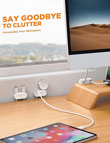 Miniatura 9 de Clips magnéticos para cables, paquete de 4 doble ranura rotación de 360 y bloqueo giratorio Gestión de cables, soporte de carga adhesivo para