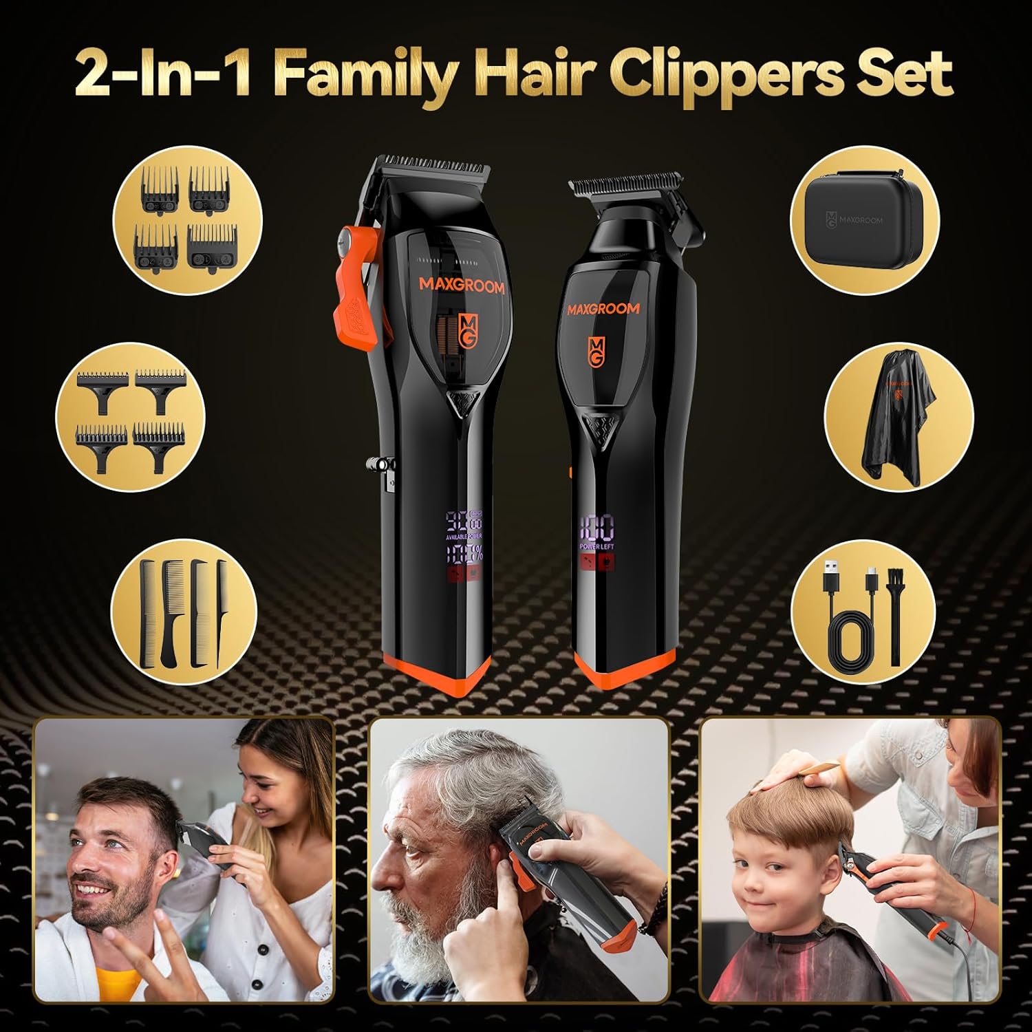 Professional Hair Clippers for Men, 9000 RPM with DLC Self-Sharped Blade, No Pulling or Snagging, Cordless Hair Cutting Clippers Kit, Electric Beard Trimmer, Barber Clippers Fades Set