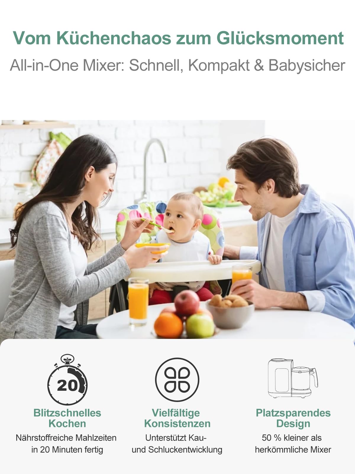 Babynahrungszubereiter 6-in-1, Dampfgarer Mixen mit Auftauen, Aufwärmen, Automatische Reinigungsfunktion, Babybrei Zubereiter Multifunktion, Baby Food Maker, Weiß