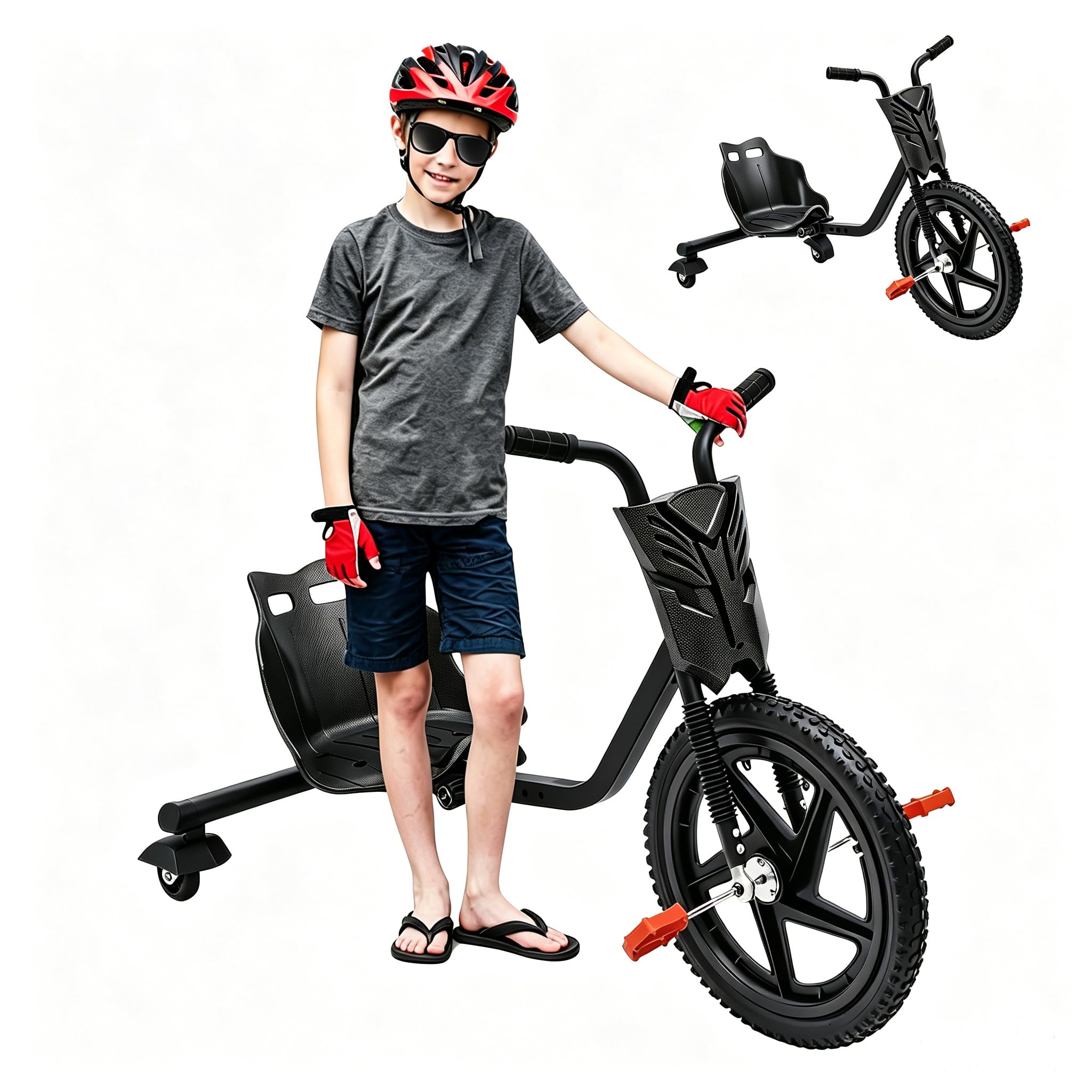 Kids Drifting Trike, 3 Wheel Pedal Drift Cart 4 Adjustable Length, Max 80kg