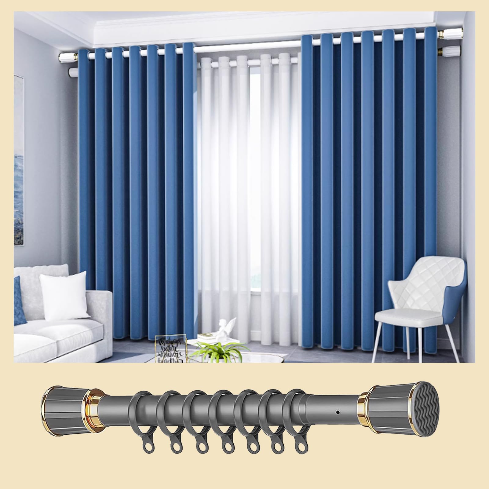 Duschvorhangstange Ohne Bohren 70-120 cm/27.6-47.2 in Klemmstange Teleskopstange Verstellbar, Spannstange Gardinenstange Ausziehbare Kleiderstange für Fenster Küche Schrank Grau Durchmesser 33mm