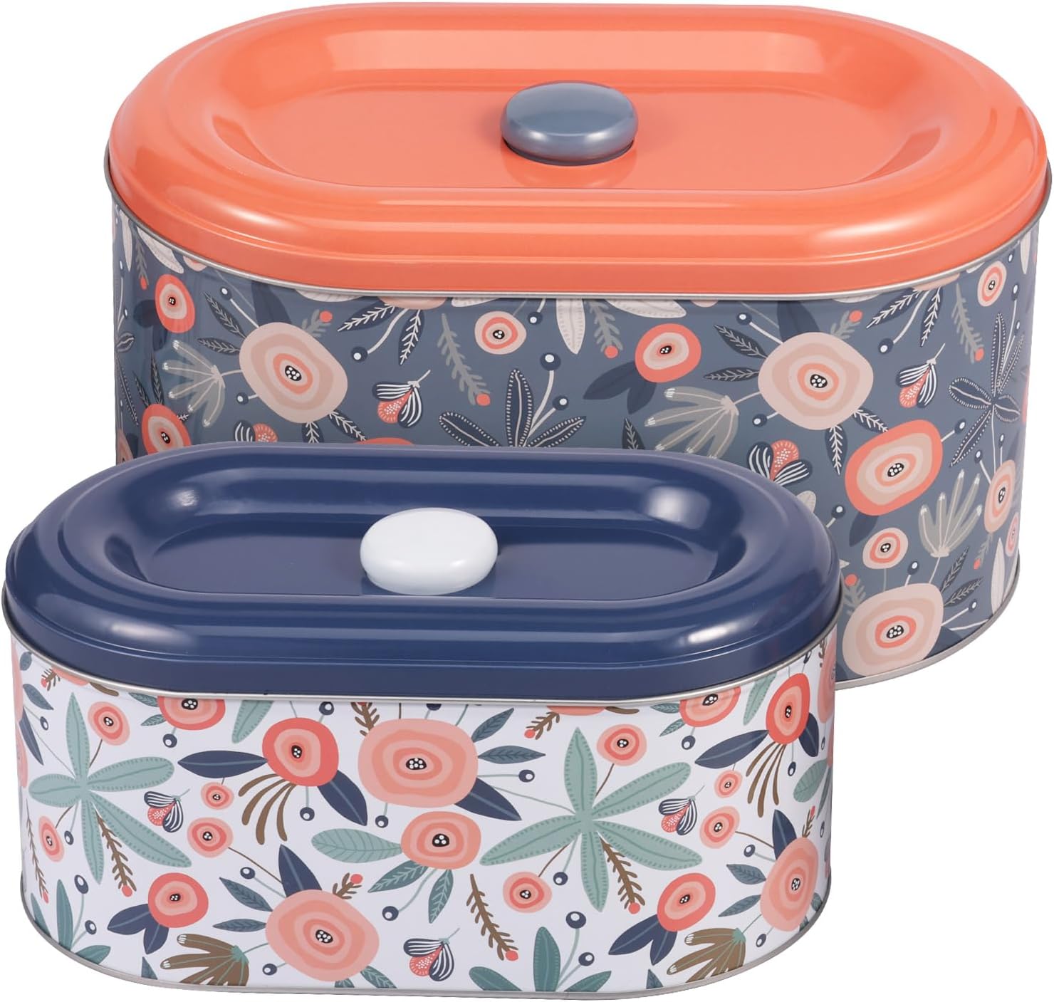 2 Pcs Storage Tins,Cookie Tin with Lid Iron Biscuit Tin Decorative Cookie Jar Multipurpose Candy Canister for Tea Coffee Powder Snack Cosmetic Jewelry(style 3)