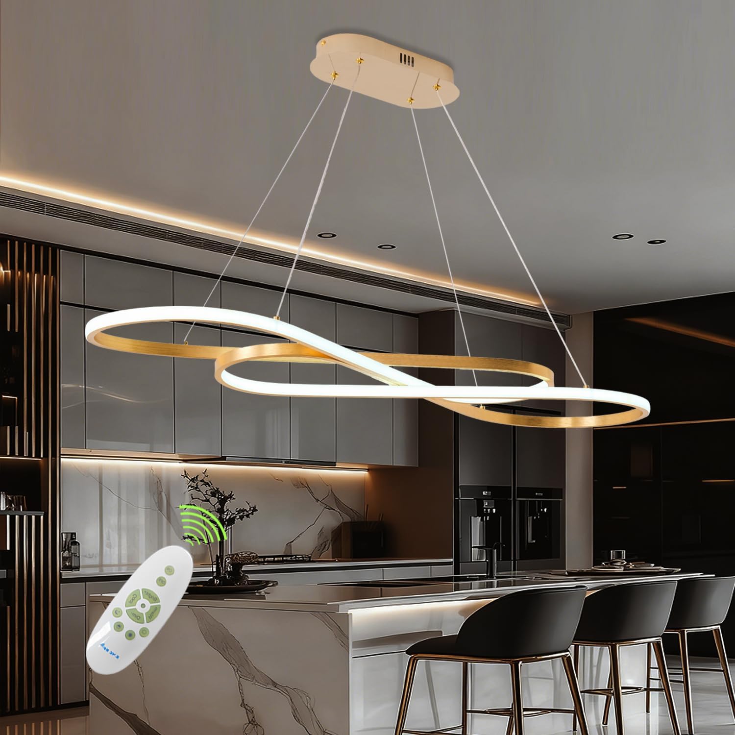 Gold Modern Chandelier for Dining Room,47.24" Linear Led Chandelier Large Modern Pendant Light for Kitchen Island Lighting Dimmable 3000K-6500K Adjustable Color Temperature