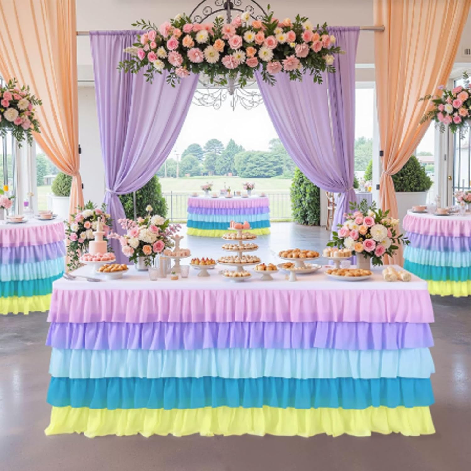 Pink Ruffle Table Skirt for Parties – 6FT Tutu Table Skirt for Girls Birthday, Baby Shower, Wedding & Gradient Table Decorations(Black,6ft (185/72.8x30in))