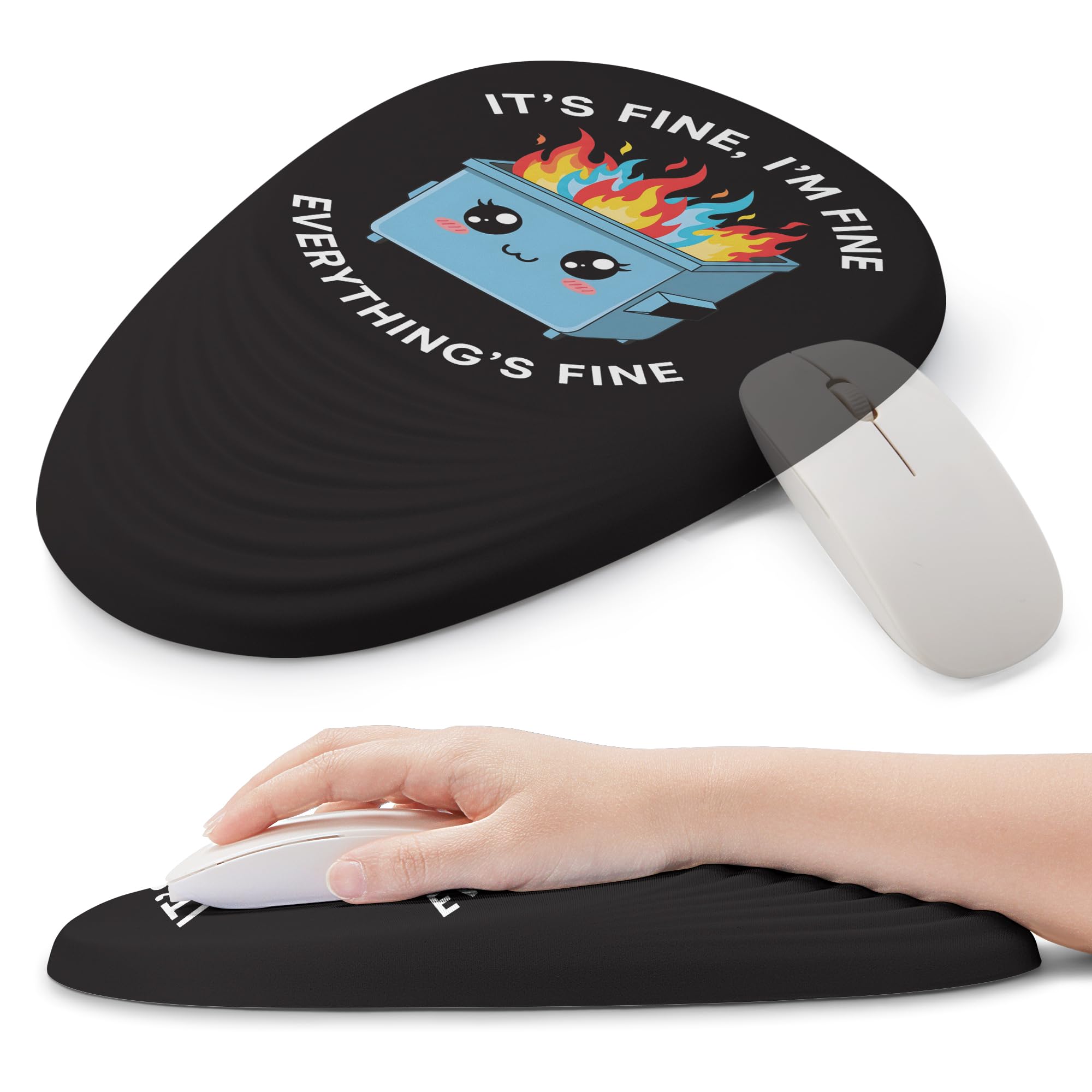 ergonomic mouse pad with wrist support, comfortable entire memory foam, wrist pain relief and anti-slip pu base, mousepad for various computers, laptop pc (12x8x1.2 inch, dumpster on fire)
