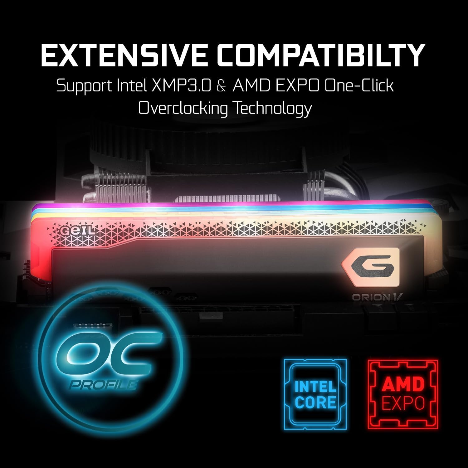 GeIL Orion RGB DDR5 RAM, 32GB (16GBx2) 5600MHz 1.35V,Intel/AMD Compatible, High Speed Desktop Memory, Hardcore Immersive Gaming/Multimedia Content Creation/Quality Live Streaming(Gray)