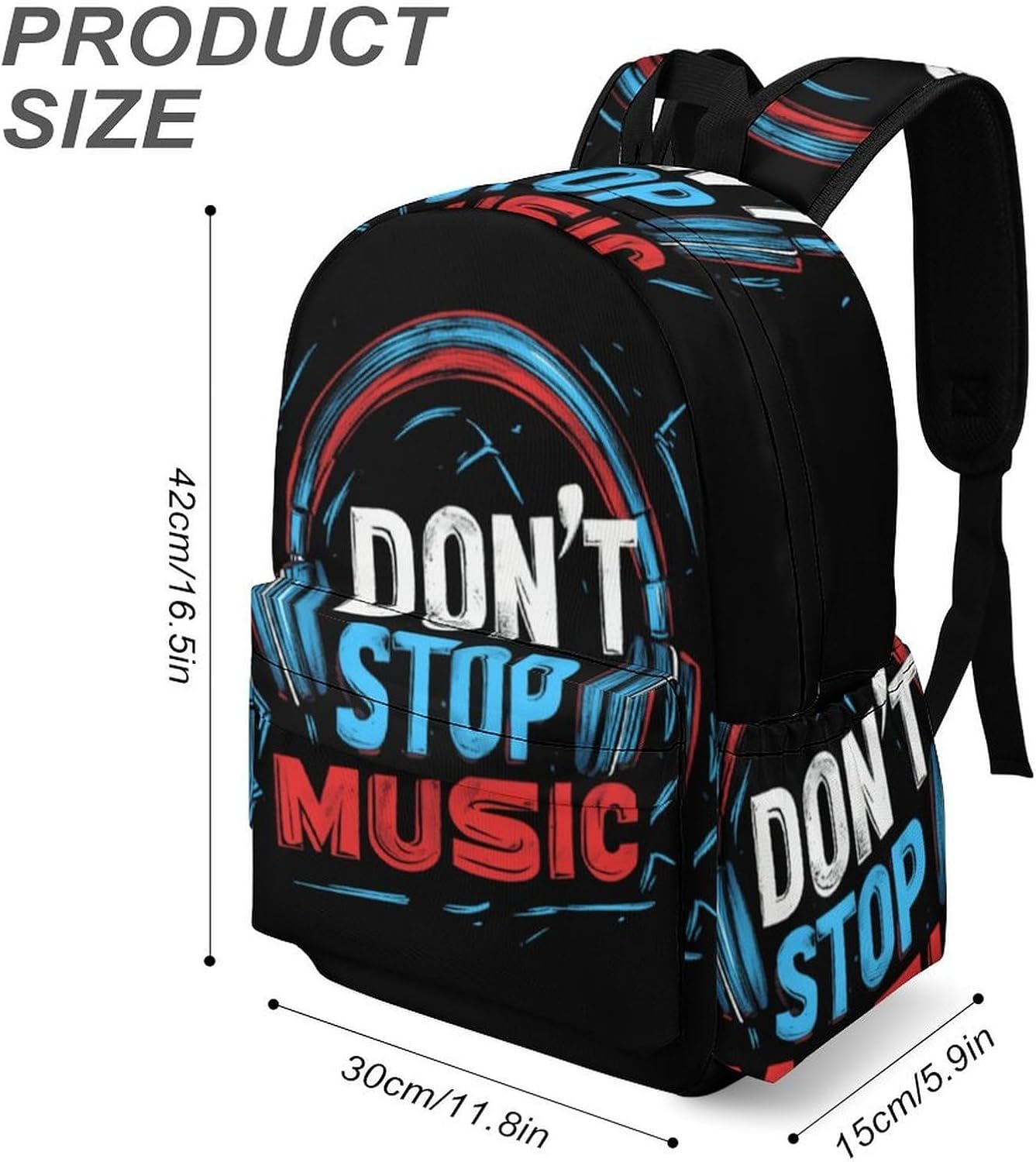 Don't Stop Music Casual Backpack Daypack 16.5 Inch Fashion Double Shoulder Bag for Women