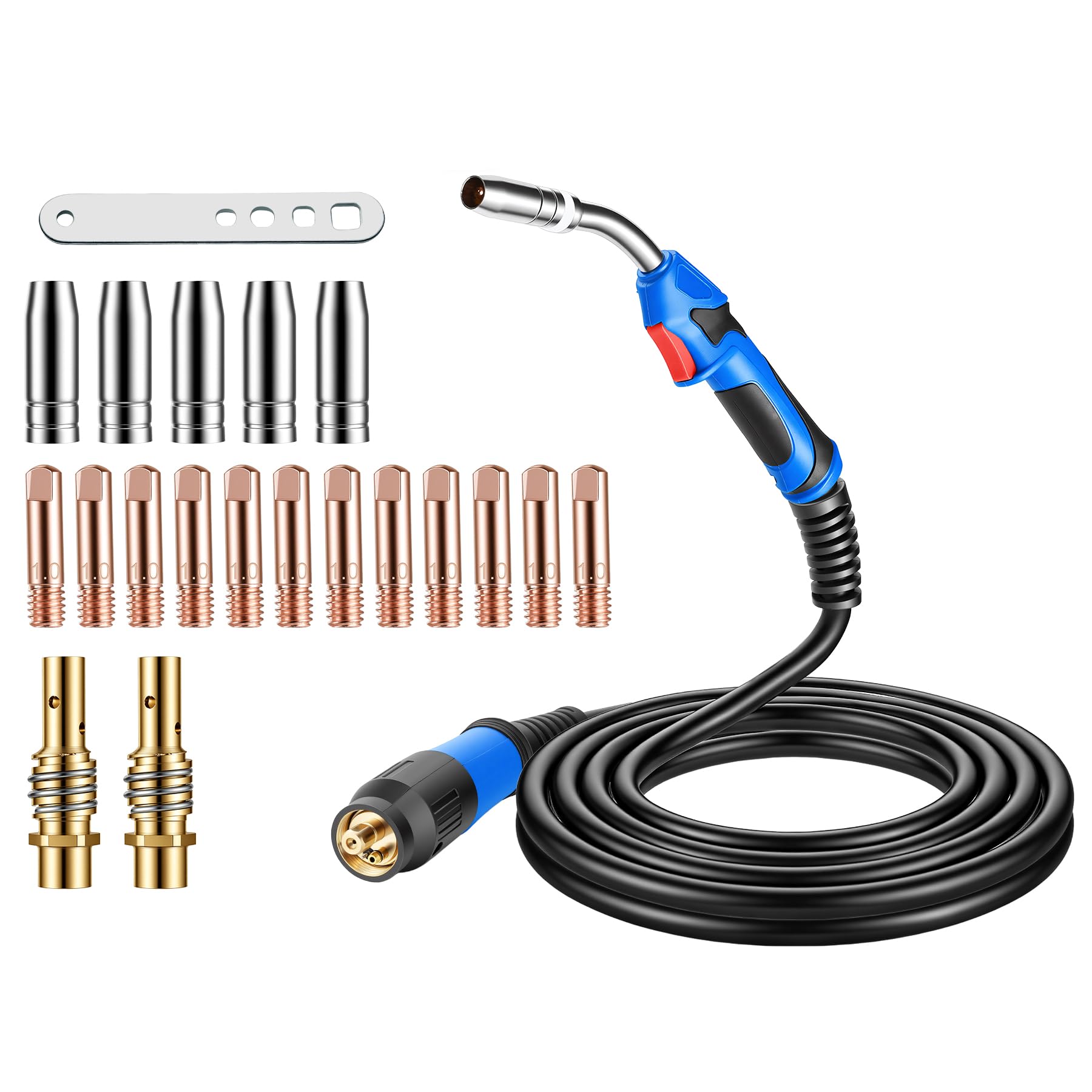 Kit de Antorcha de Soldadura MIG/MAG MB25KD, 4m de Equipo de Manguera para Gas de Protección con Conector Europeo, Set de 20 Piezas de Desgaste, 250A para Soldadura CO₂/Argón en Taller e Industria