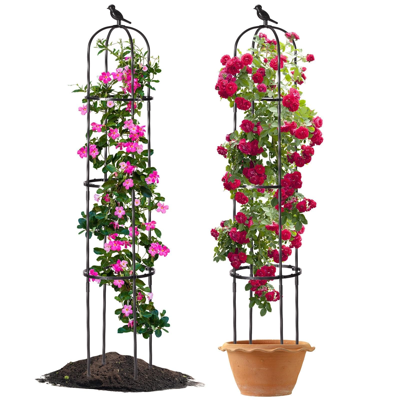 Lalahoni Garden Trellis for Climbing Plants Outdoor, 69" Tall Garden Tower Obelisk Trellis for Potted Plants Flowers Vegetable Vine Indoor Outdoor, Pack of 2