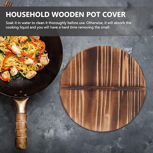 Miniatura 8 de BESTonZON Tapa de Wok de madera de hierro fundido de 14 pulgadas tapa de olla de madera natural tapa de sartén universal tapa de sartén para ollas