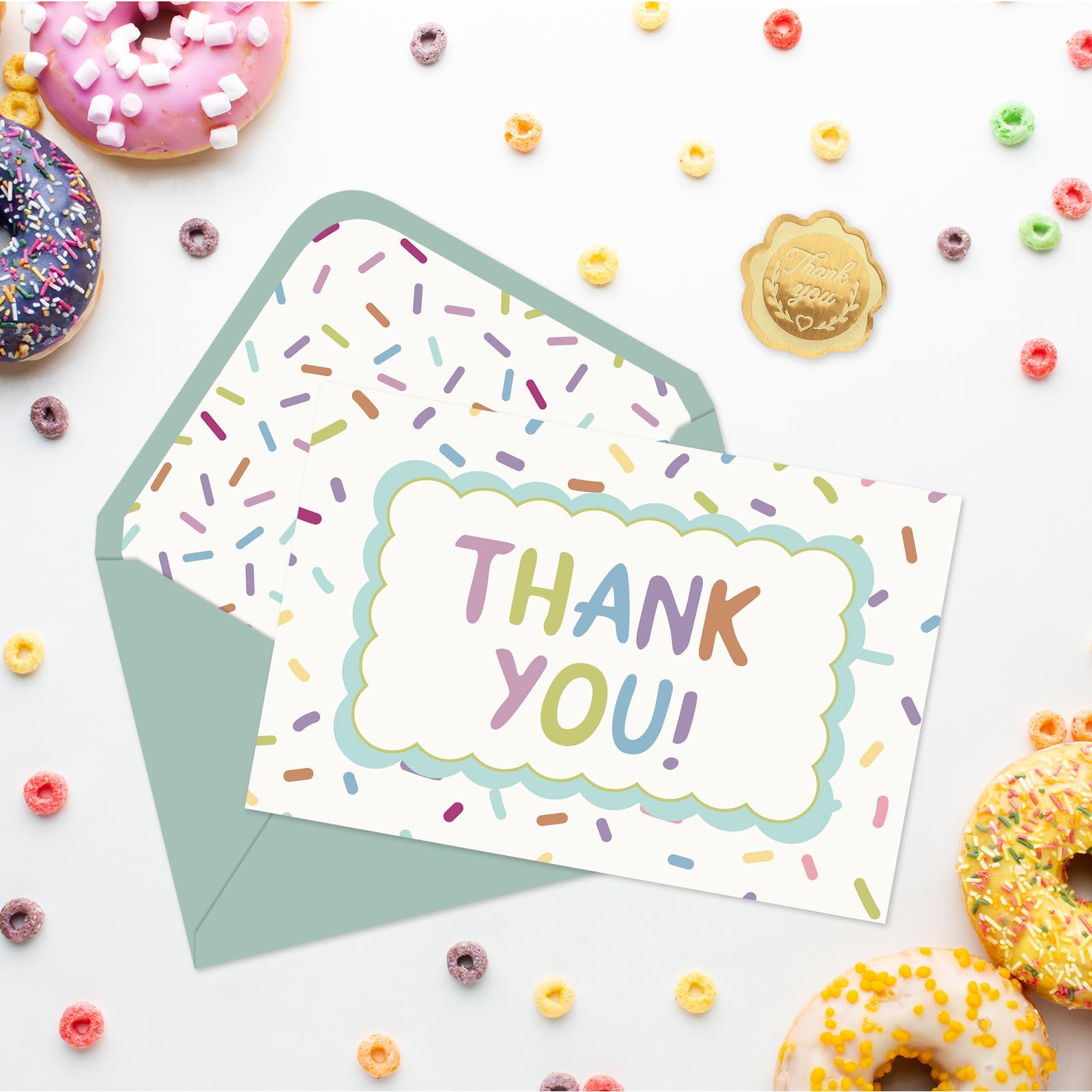 FYSUIMU Paquete de 24 tarjetas de agradecimiento a granel, coloridas tarjetas de notas en blanco con sobres, calcomanías de aluminio, tarjetas de felicitación para cumpleaños, baby shower, boda