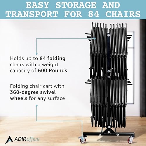 Miniatura 3 de AdirOffice Carrito plegable para silla de dos niveles, asientos plegables colgantes con ruedas, camión de carrocería de acero con ruedas giratorias