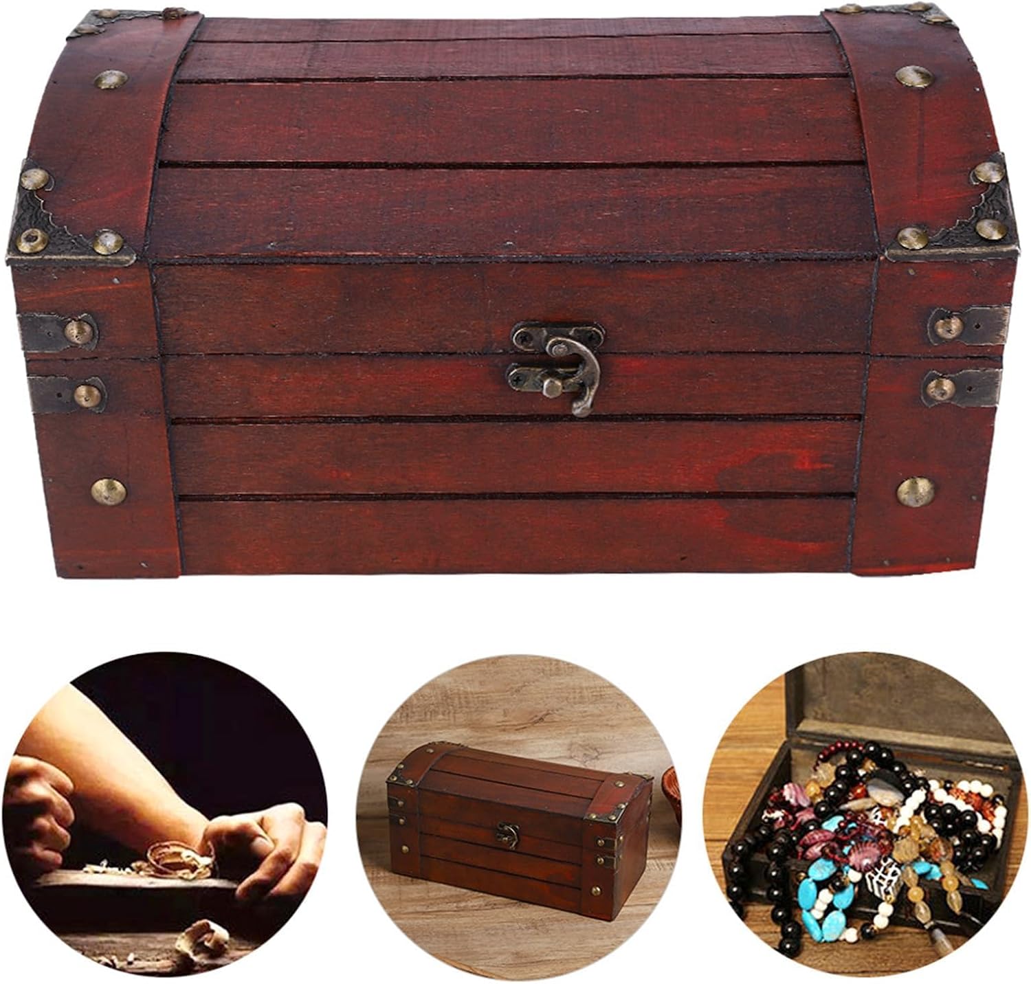 HERCHR Pirate Treasure Boxes, Small Wood Decorative Chest, Treasure Chest Keepsake Box Jewelry Craft Collection Case Storage Wood Trunk Boxes For Kids Gift(#1)
