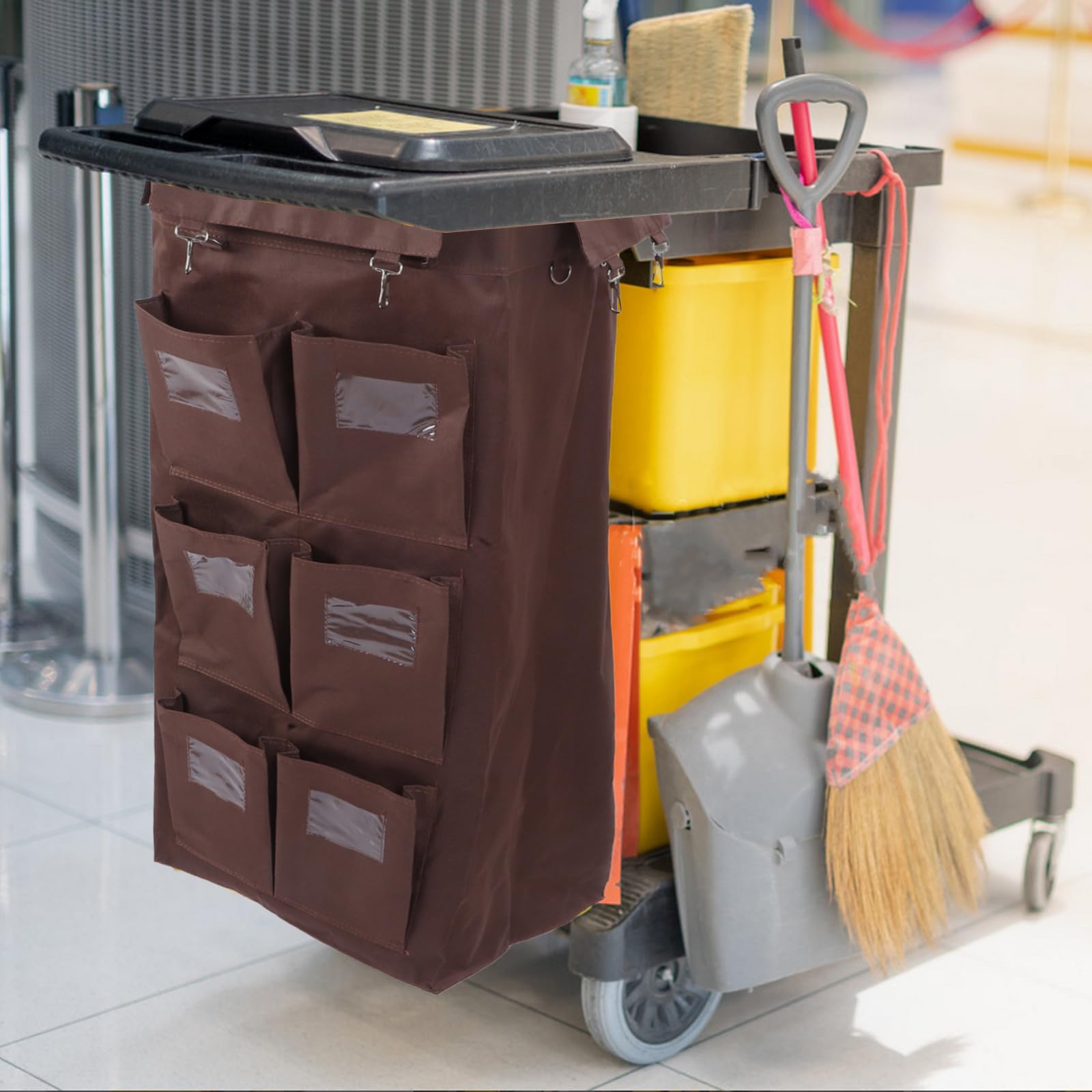 BESTYASH Bolsa para Carrito de Limpieza con 6 Bolsillos - Organizador de Bolsas de Basura Colgante de Alta Capacidad para Carrito de Limpieza Comercial, Reemplazo para Hotel