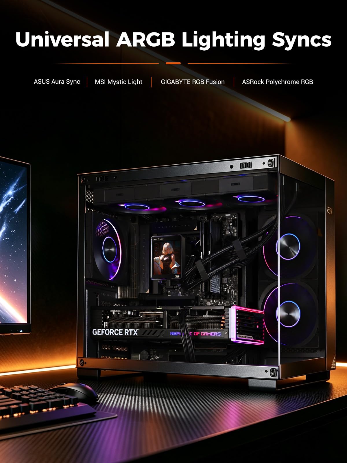 PCCOOLER F7 X120R ARGB - Ventola di aspirazione con lama invertita da 120 mm, con specchio infinito a tre lati, collegamento a catena a margherita, ventola PWM ad alto flusso d'aria, confezione