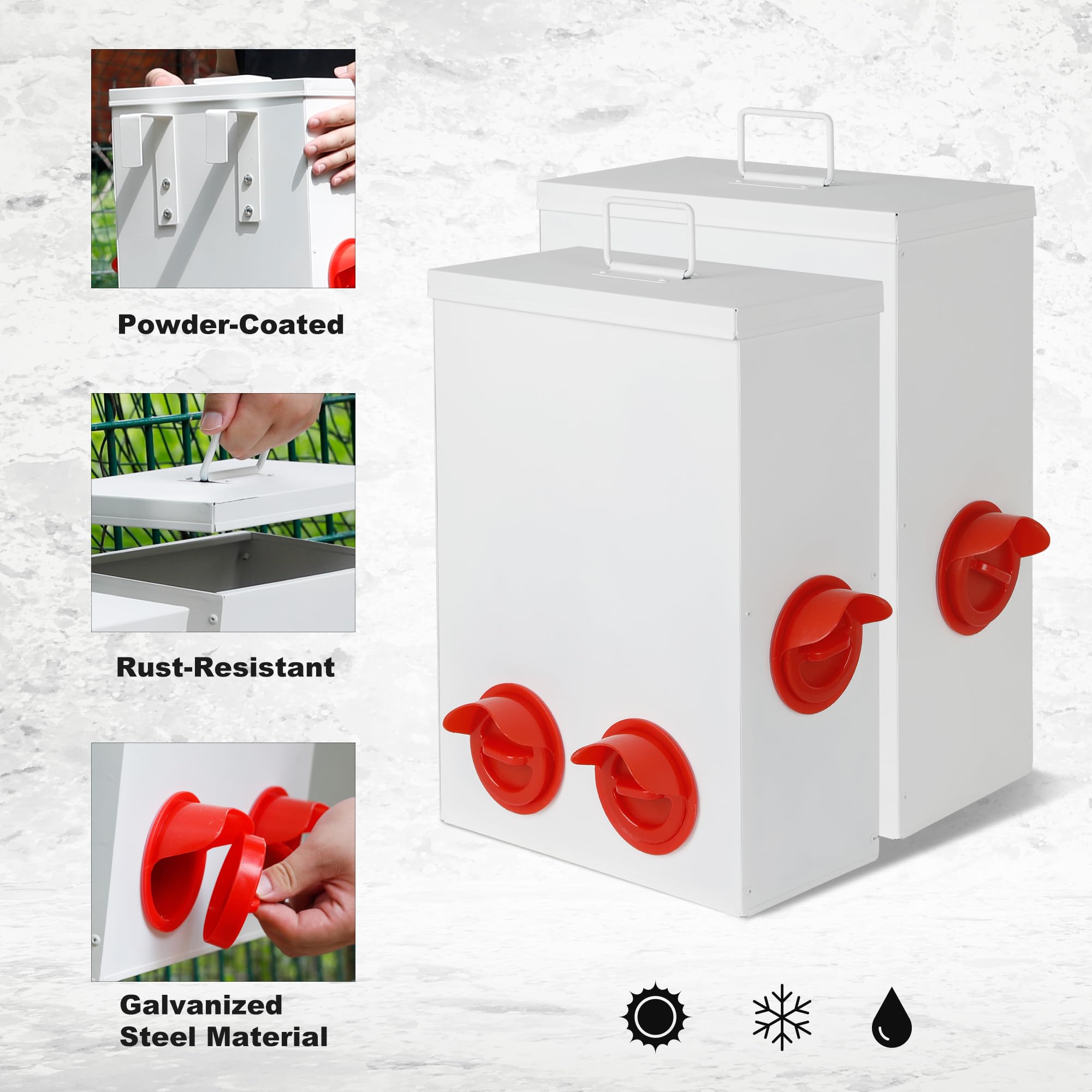 2 Piezas Comedero para Pollos Alimentador automático de Pollo de 6 y 9 kg, Metal Dispensador De Pienso, Comedero gallinas de Colgante o Suelo, sin Desperdicio, Patos, Aves de Corral