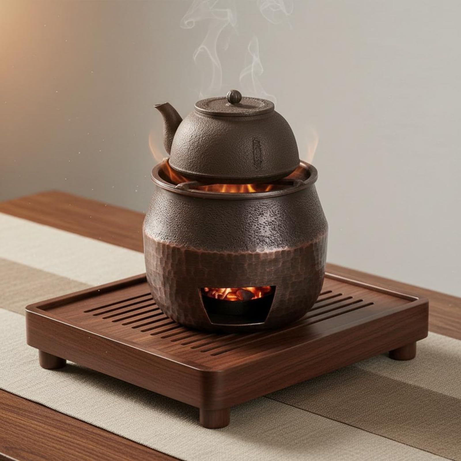 Scaldavivande in Rame Interno Fornello per Tè Fornace Stufa a Bricchette Calore Controllato per Tisane E Pentolini Adatto per Momenti Conviviali Decorazione Domestica Relax Quotidiano