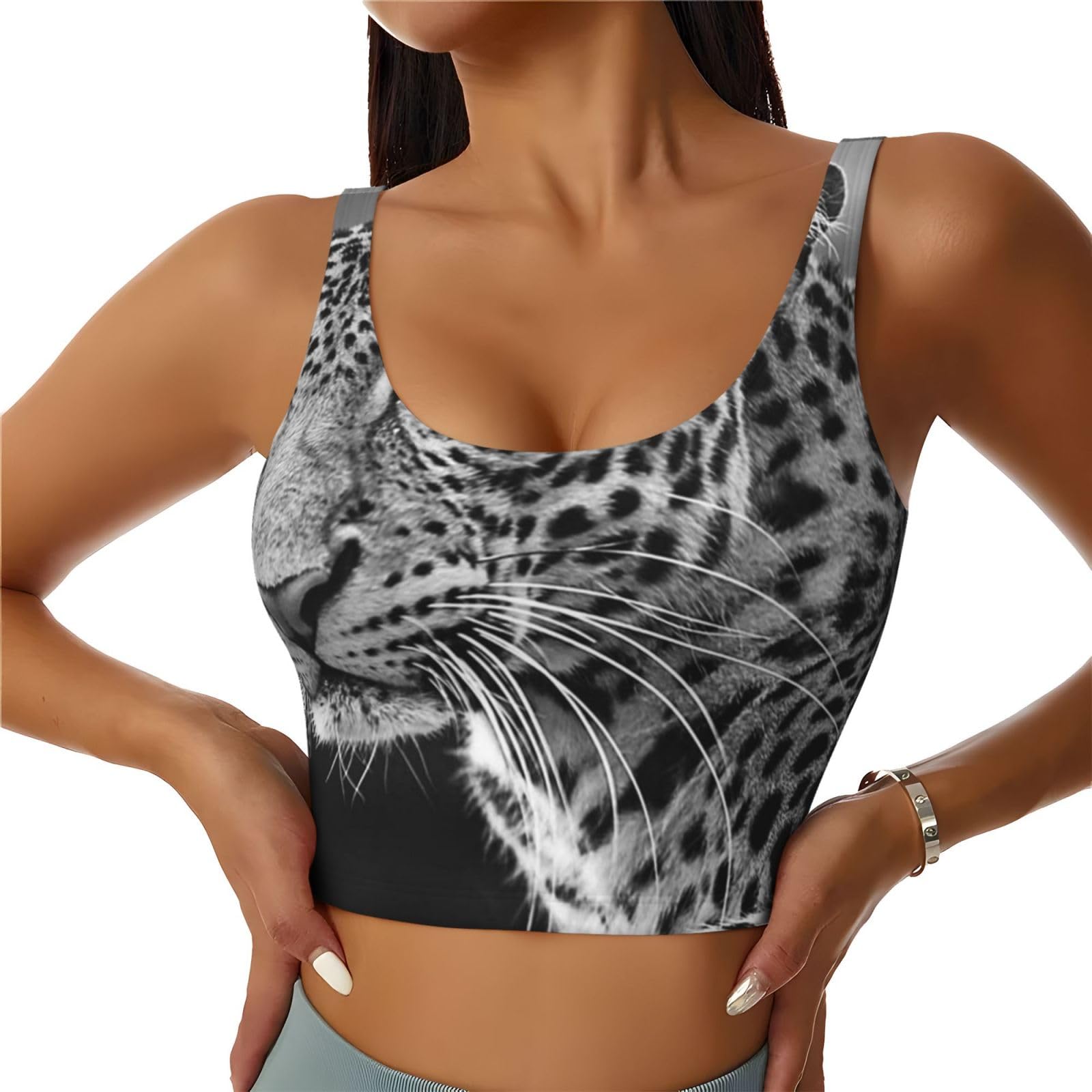Black White Leopard Animal Print Workout Tank Tops for Women Crop Tops Yoga Top Ladies Vest Sports Top Gym Vests XL